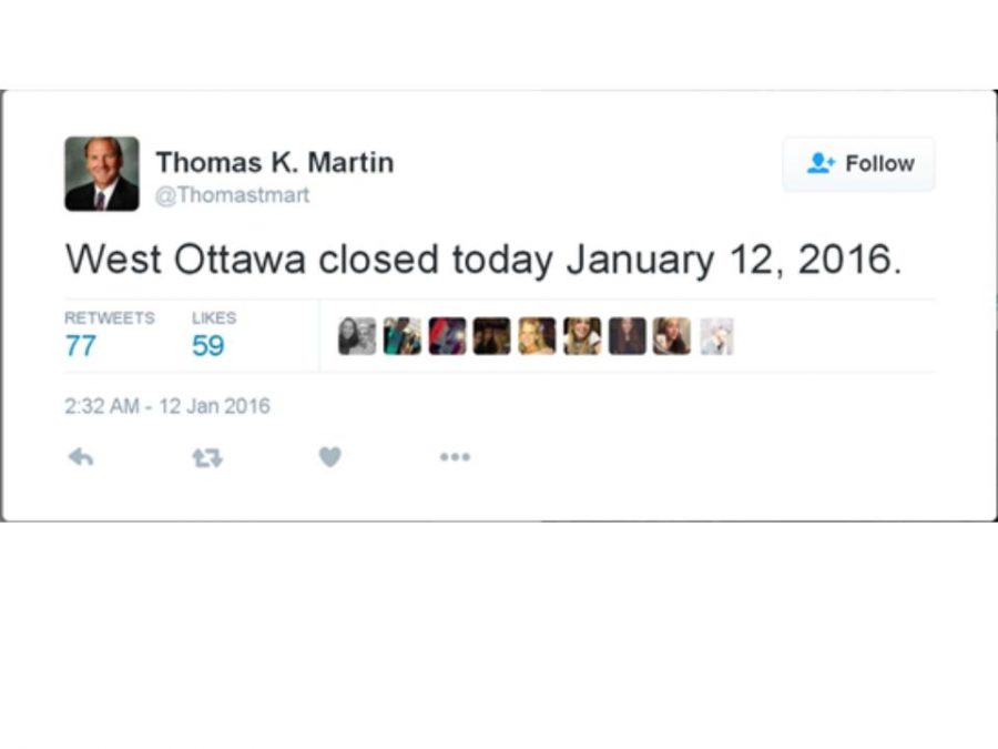 West Ottawa Superintendent Tom Martin tweets about a January snow day.