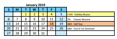 School calendar 2018-2019
