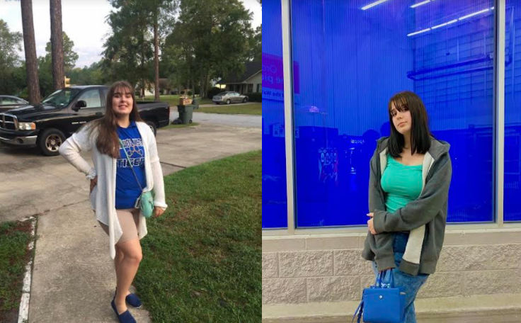 My first day of sophmore year in Georgia (left) and me now in Michigan (right)