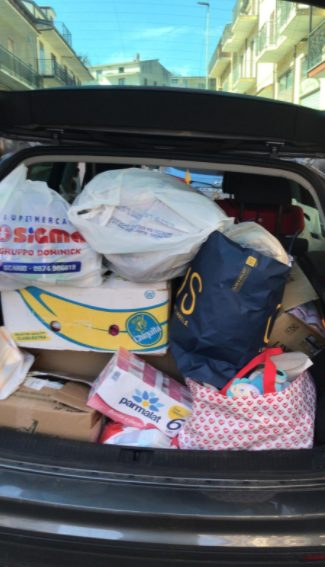 One of many carloads of supplies that have been gathered and delivered to Ukranian refugees.