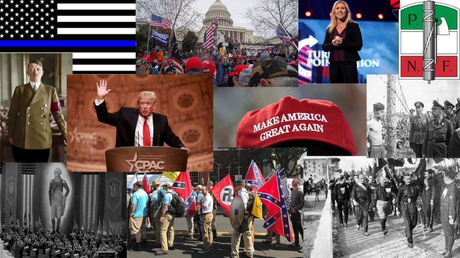 Pictured above are images related to the rising Fascism in the United States. 