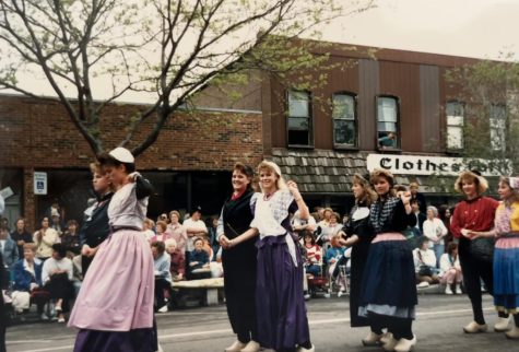 Dejong and peers dancing in the Tulip Time parade (late 80s).