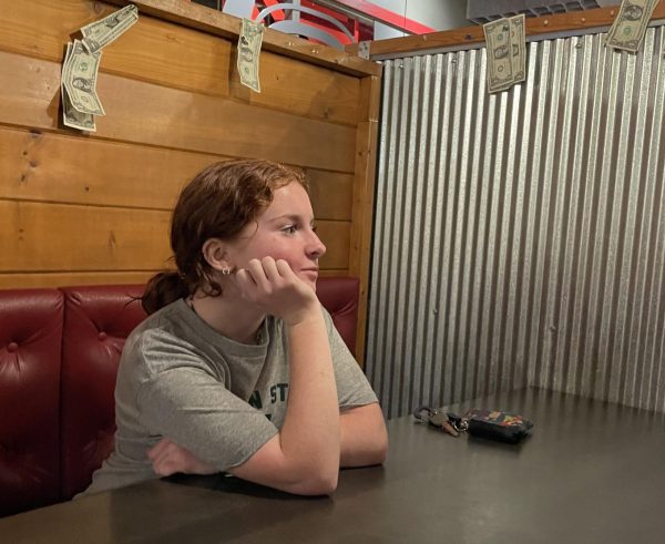 Reporter Alena Flynn waits for her dinner at Crazy Horse.