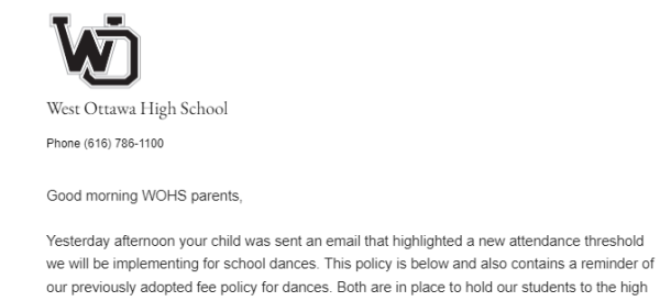 Administration sent this letter to parents outlining new policies for attending school dances.