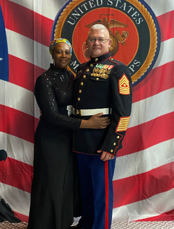 Dale Miller and LaTania Miller pose at the VFW/Marine Corps ball.

