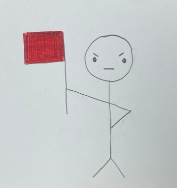 Stickman holding a red flag