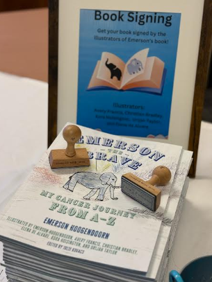 Copies of Emerson's book were available at a book release event organized by her peers.