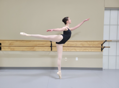 Reporter Elodie Boerma in the arabesque audition photo used as she applied to dance companies.
