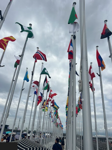 A display of many country's flags in Japan